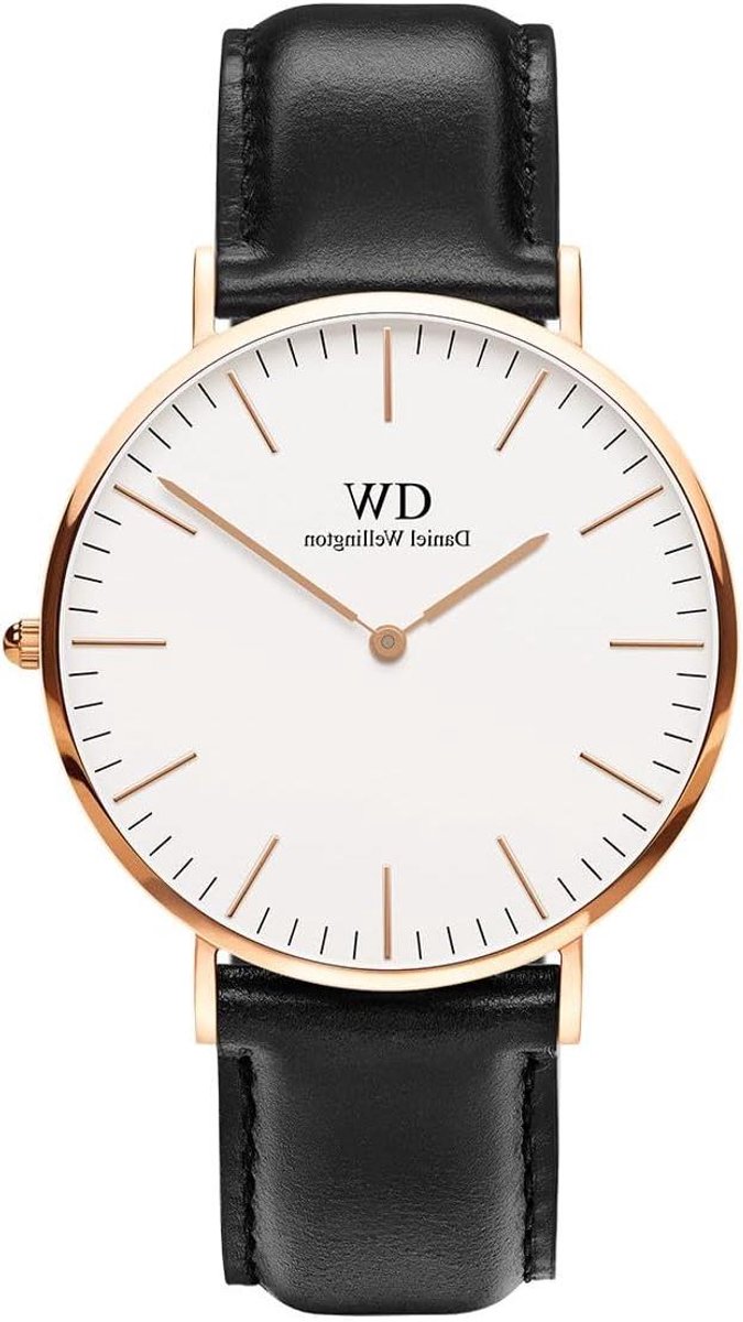Klassiek Horloge - Leren Polshorloge - Tijd Aangeven - Zilverkleurige Kast - 40 mm - Zwart
