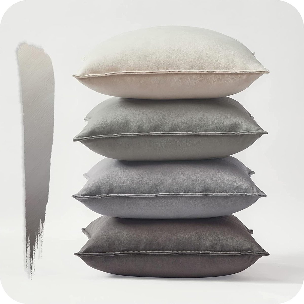 Grijze Kussenhoezen 45 x 45 cm voor Sofa en Bed, Kleurrijke Zachte Velvet Kussens met Onzichtbare Rits - Set van 4 voor Woonkamer en Slaapkamer