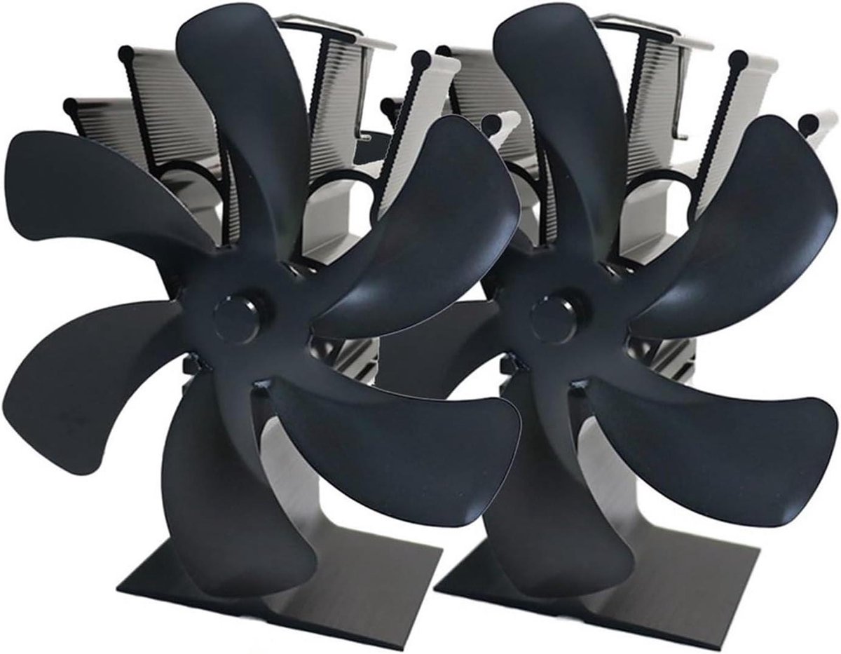Haardkachel Ventilator - Kachel Ventilator - Warmte Verdelen - 6 Bladen - Dubbel - Zwart