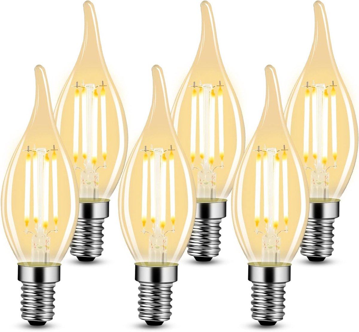 Set van 6 E14 LED Gloeilampen - Warm Witte Kaarslamp 4W 2700K Retro Edison Lichtbron, Ener
