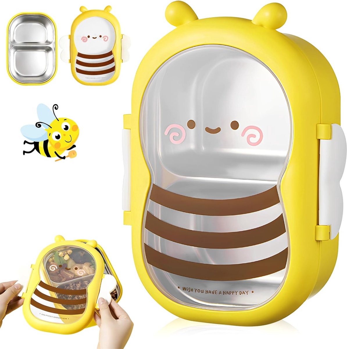 VHV-Roestvrijstalen bentobox — Lekvrije lunchbox voor kinderen en volwassenen — Duurzame lunch- en snackdoos — Vaatwasserbestendig — Ideaal voor school en kantoor — Geel