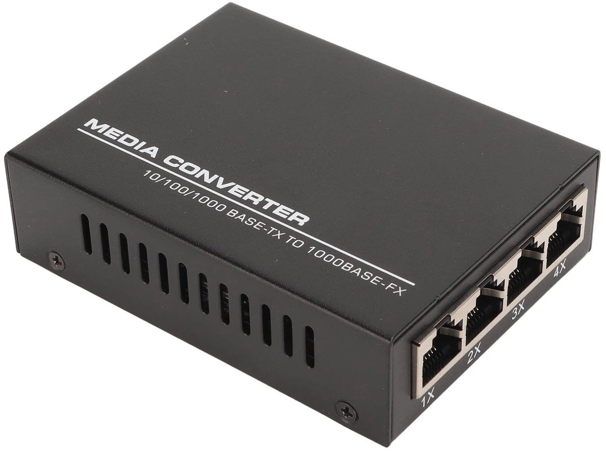 Dailygoody - Glasvezelconverter - Gigabit - Tot 25km - 1 Optische Poort 4 Elektrische Poorten - Universele compatibiliteit - Ideaal voor netwerken