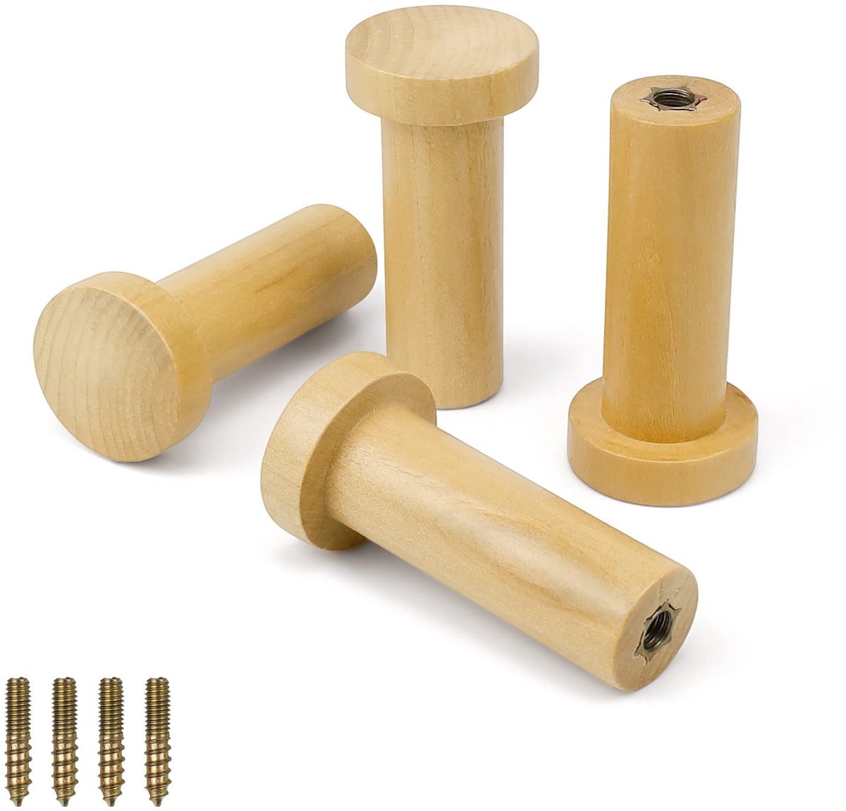 Dailygoody - Wandhaken - Houten kapstok haken - Stevige dragers voor handdoeken - Houtkleur - Ideaal voor kleding en tassen - 4 stuks