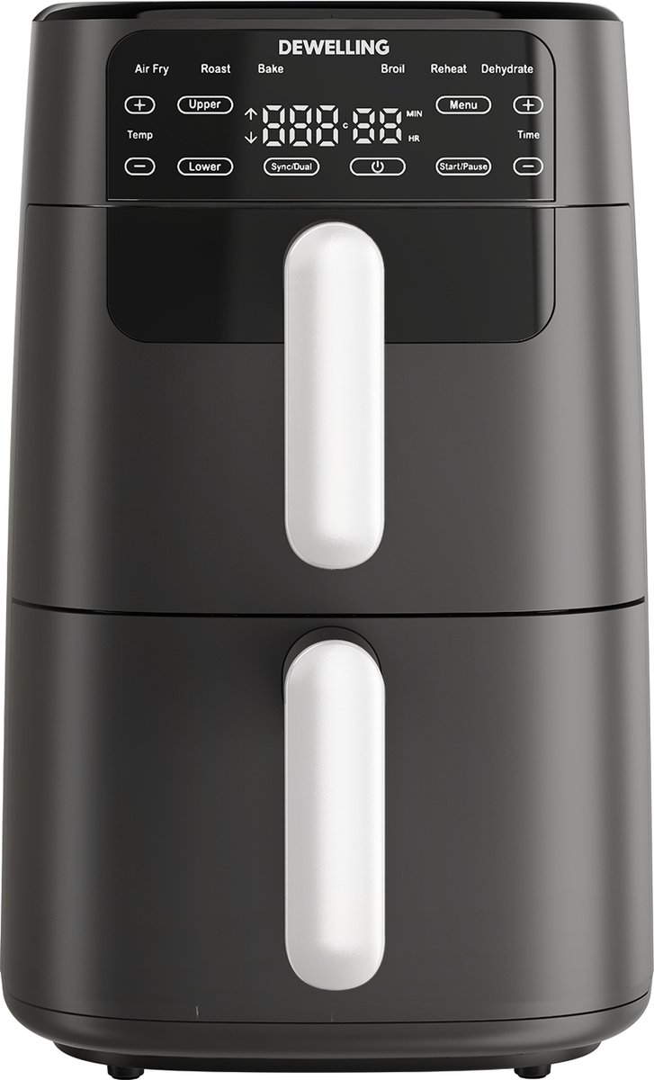 AIMASON Airfryer 10L dubbele stapel - 2700W Heteluchtfriteuse met 2 kamers - XXL Heteluchtfriteuse met verticale dubbele kamer - 6-in-1 Functies - Max 230°C - Bespaart 50 procent ruimte - Receptenboek