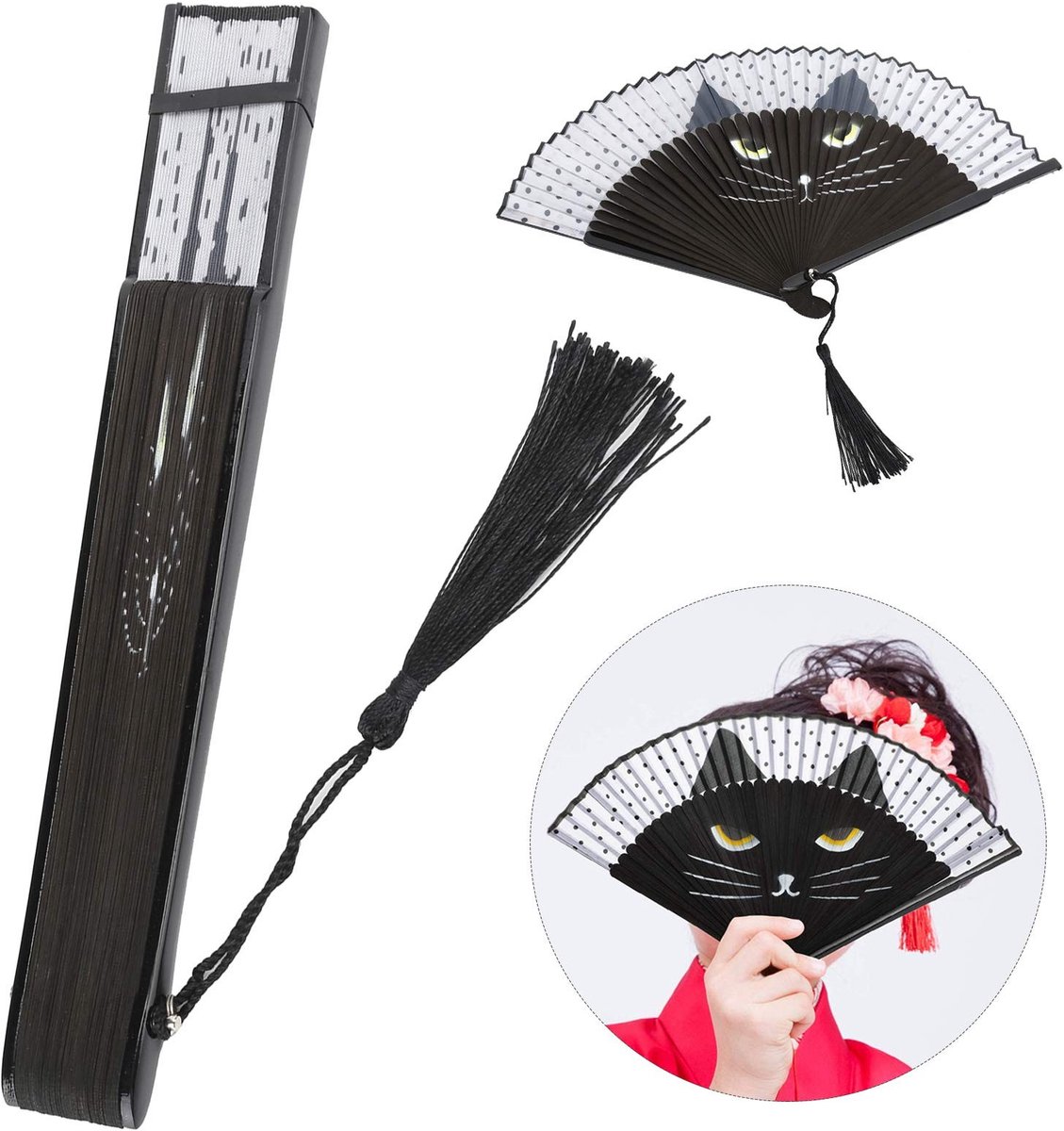 Dailygoody - Kat Vouwen Fan - Hand Held - Japanse Stijl - Cartoon - Bruiloft Geschenken - Kung Fu Fan - Uniek Design - Perfect voor Feesten
