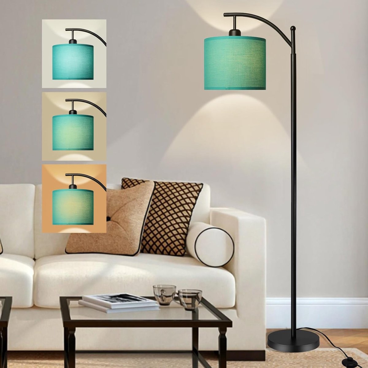 Moderne vloerlamp voor woonkamer met 3 kleurtemperaturen, 8W LED leeslamp in matzwart met 