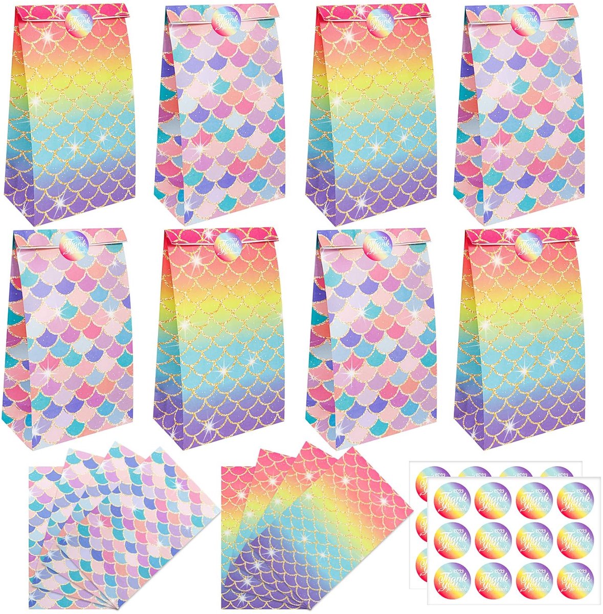 Dailygoody - Solidchoice - Dailygoody verjaardagszakjes - cadeauzakjes - feestelijke uitstraling - 24 stuks - zeemeerminnenpatroon - voor verjaardagsfeesten - inclusie...