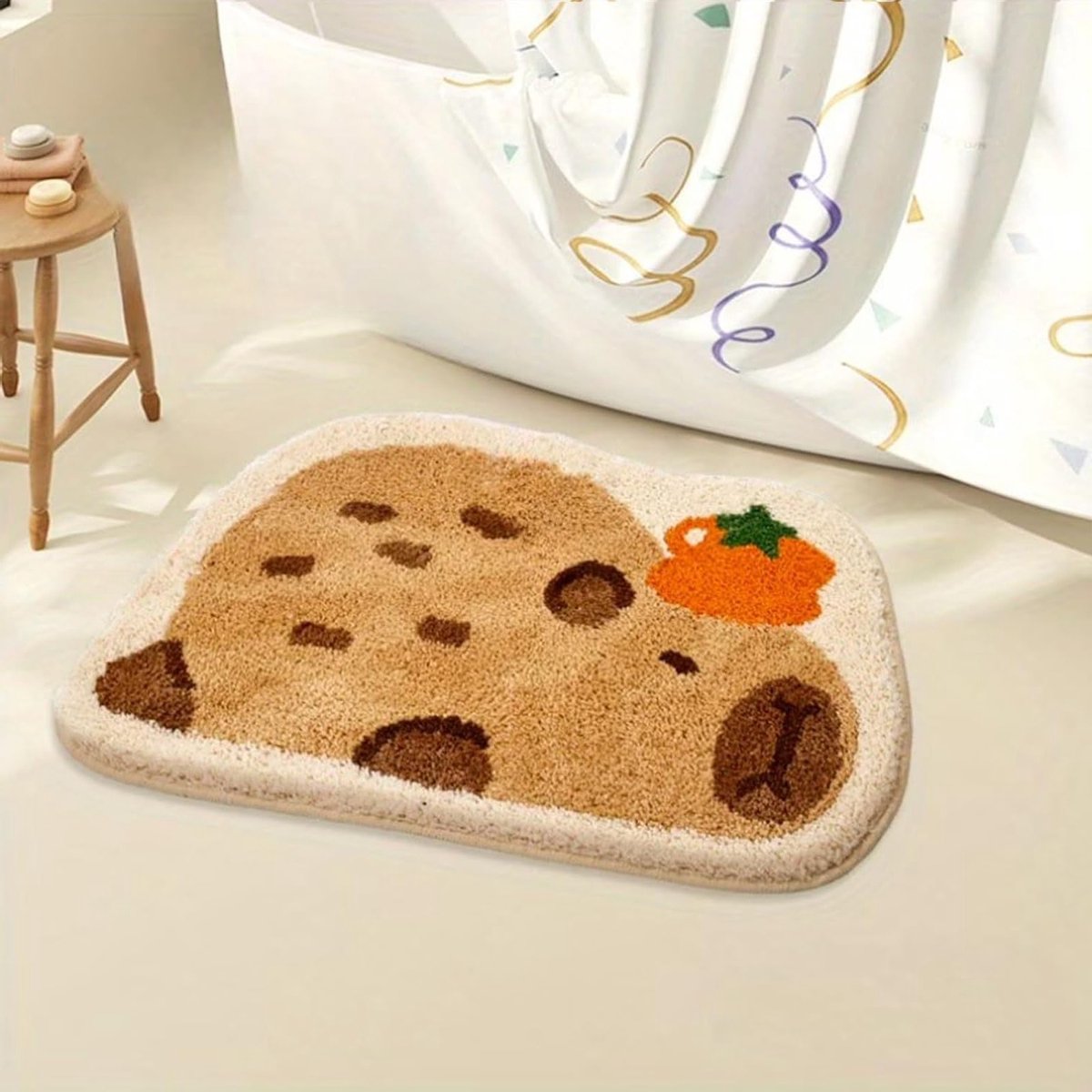 SnelShoppen - Capybara Oranje Badkamermat 40 x 60 cm, Zachte Antislip Bademat, Wasbare Vloermat Voor Douche, Badmat Voor Badkamer, Keuken, Woonkamer,