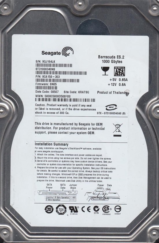 Interne Harde Schijf - Opslagmedium Data - Bestanden Opslaan - 24/7 Operationeel - 35 inch - zwart van Interne Harde Schijf — afbeelding 4