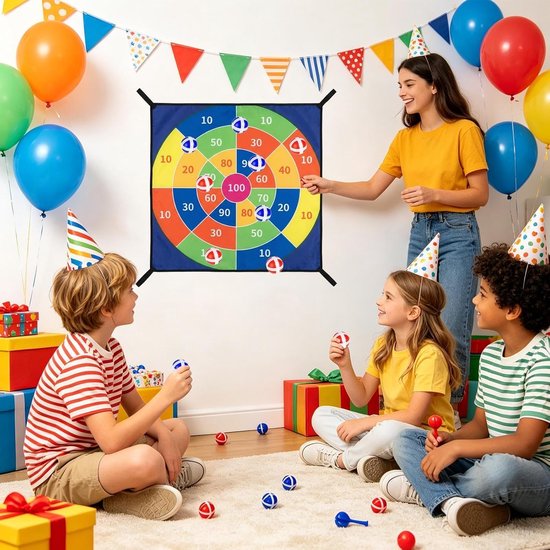 Trampoline Dartbord - Bal Gooi Spel - Familie Spel - Zelfklevende Ballen - 74x74cm - Veelkleurig — afbeelding 3