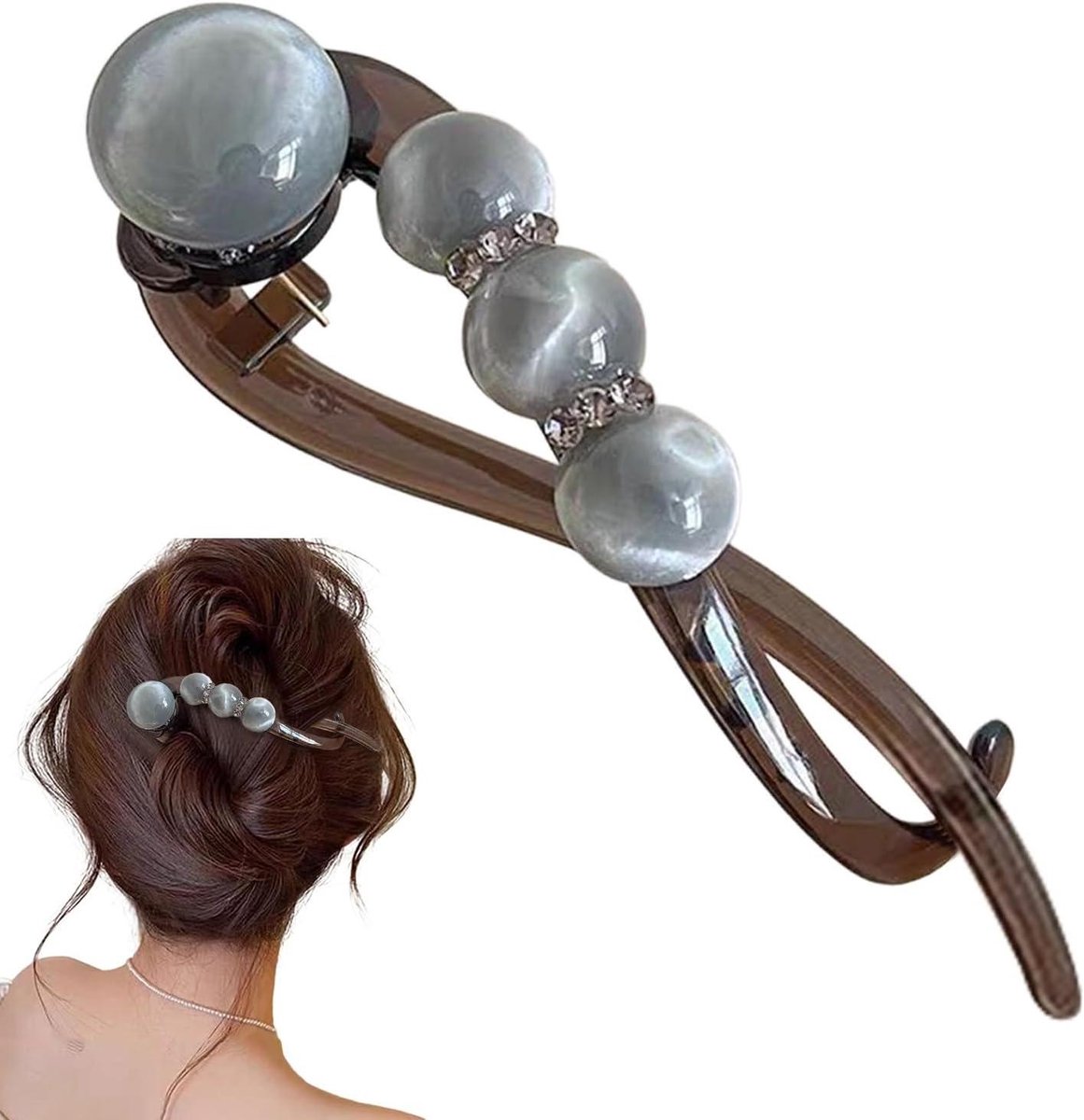 Haarclip met Parels - Bananenclip Haarspeld - Haar Stylen - Antislip Ontwerp - 10 cm - Parelmoer