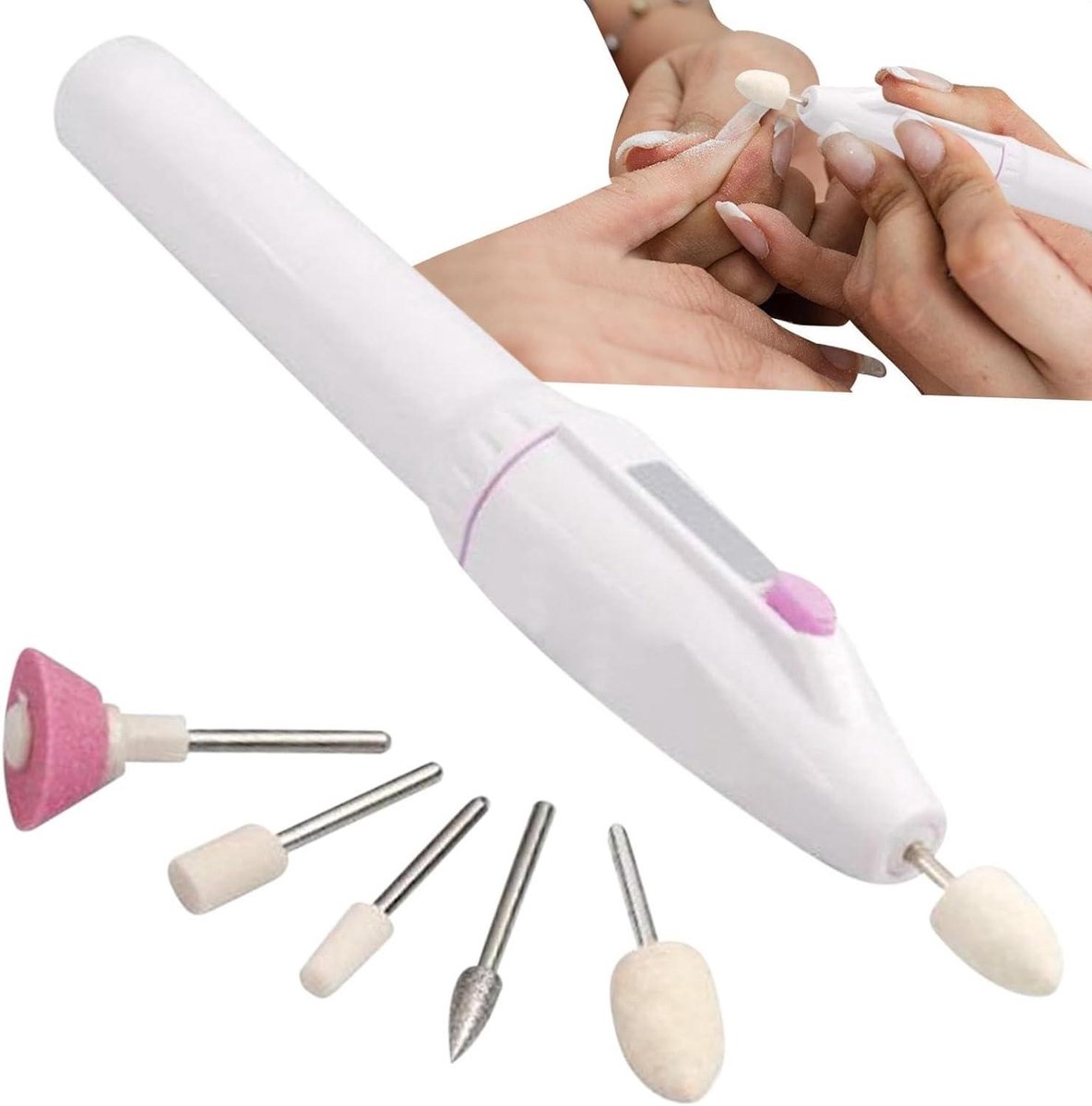 Elektrische nagelvijl - Manicure pedicure apparaat - Nagelverzorging thuis - Compacte mini-pen - 16 x 2.5 cm - Wit
