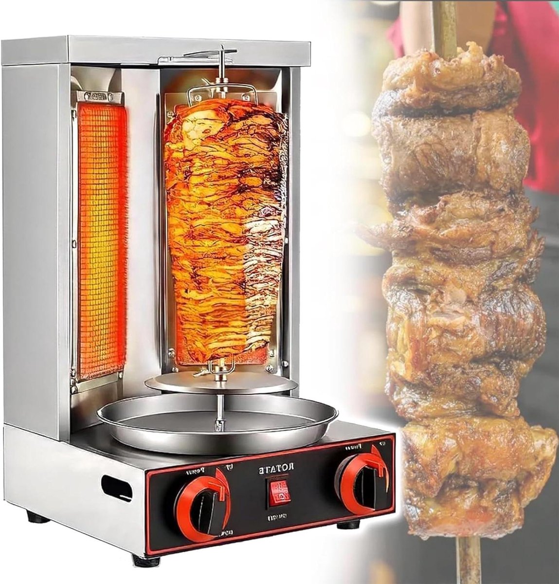 Kebabmachine - Gyros Grill - Thuis Grillen - Automatische Rotatie - 13 pond capaciteit - Zilver