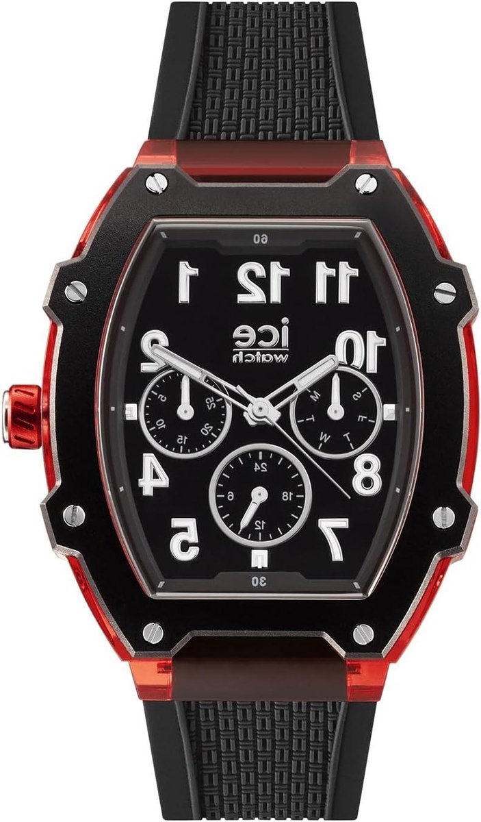 Horloge Siliconen Band - Polshorloge Heren - Dagelijks Gebruik - Waterbestendig 3 ATM - 40mm Kast - Zwart Rood