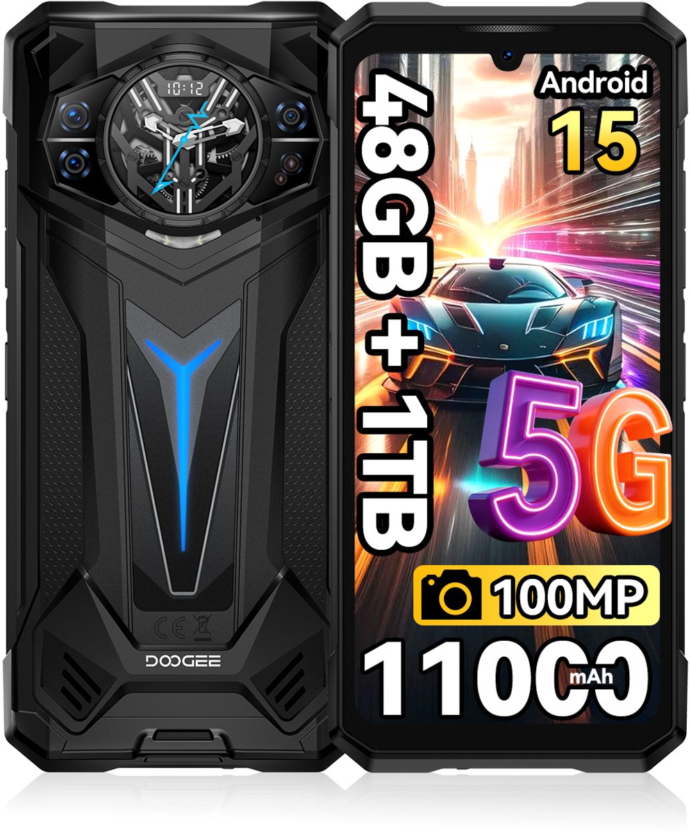 DOOGEE S200 Ultra Robuuste Smartphone 5G - 48GB RAM + 1TB ROM - 11000 mAh 66W - 6,72 inch FHD+ 120 Hz - 1,32 inch display achteraan - 100 MP + 32 MP + Nachtzicht - IP68/IP69K Outdoor Telefoon - NFC GPS - Zwart