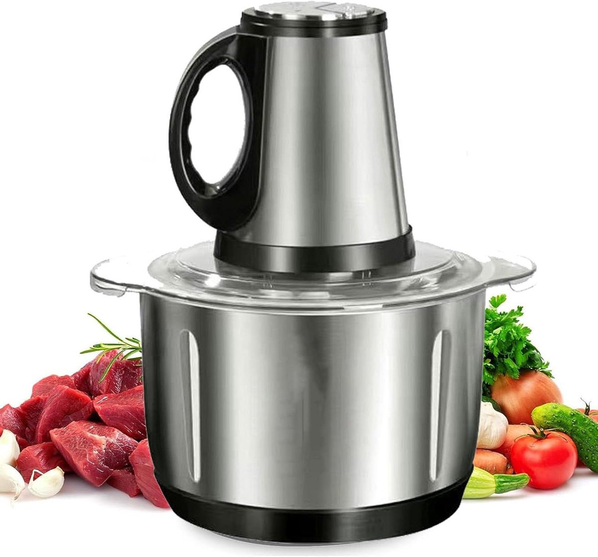 Keukenmachine - Voedselhakker Groentehakker - Snel Ingrediënten Snijden - Krachtige 400W Motor - 3L Kom - Zilver