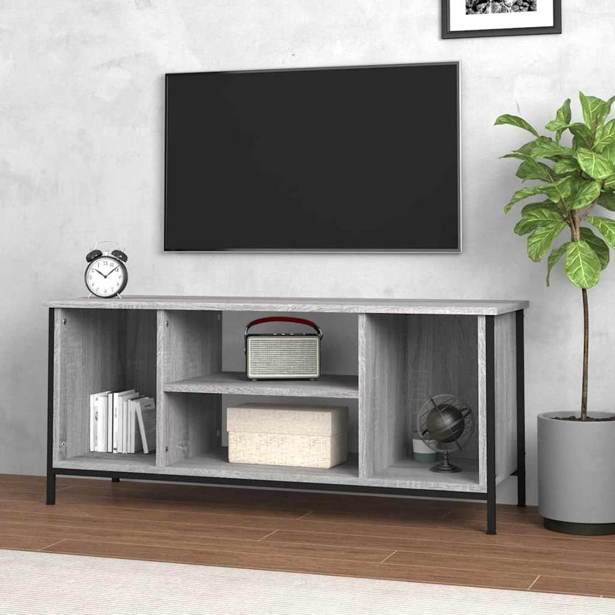 Tv-kast - Mediameubel - Opbergen Woonkamer - Robuuste Constructie - 102 cm Breed - Grijs Sonoma