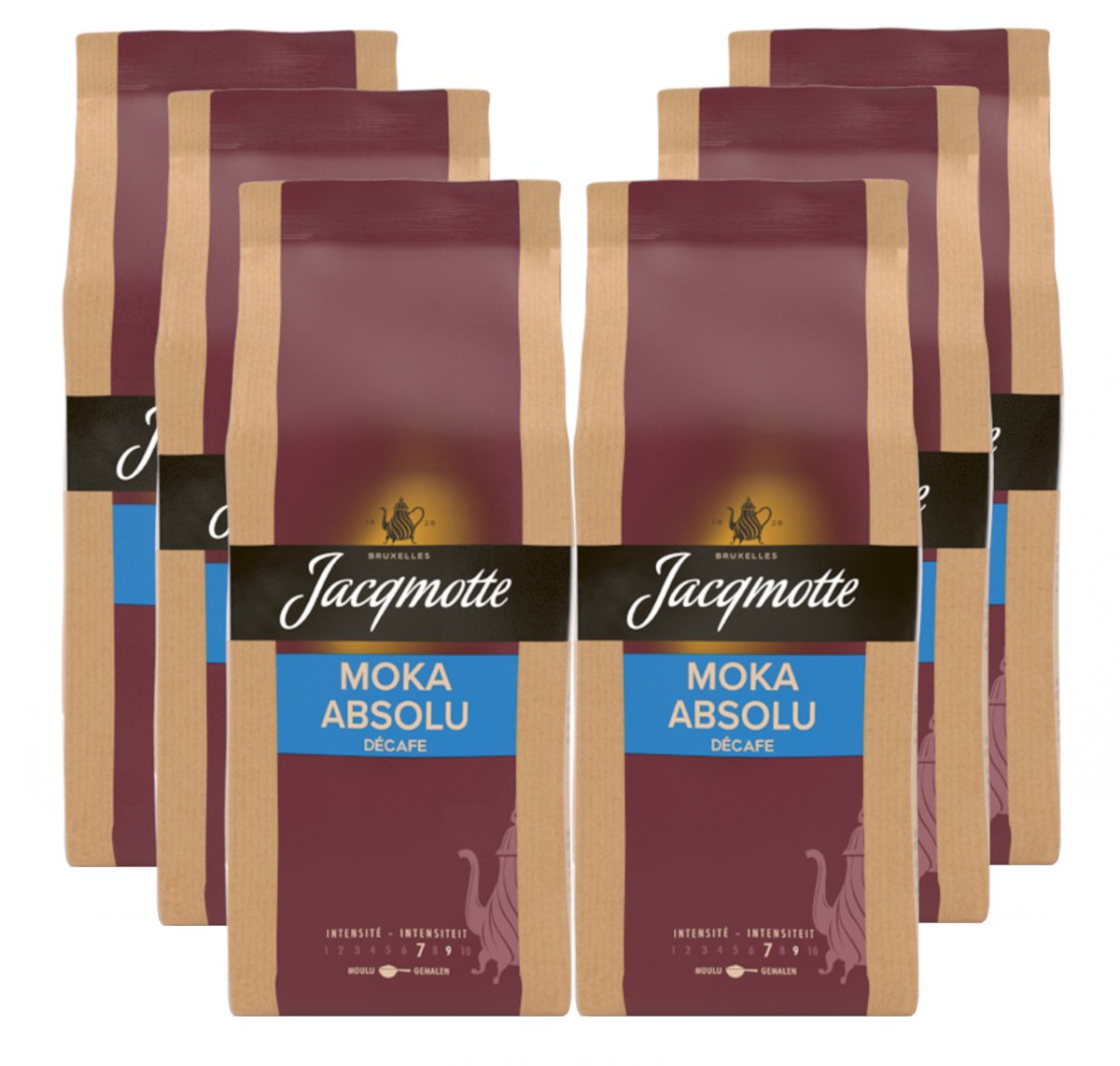 Jacqmotte Moka Absolu Decafe - Multipack - Gemalen Koffie - 1,5kg (6x250g)