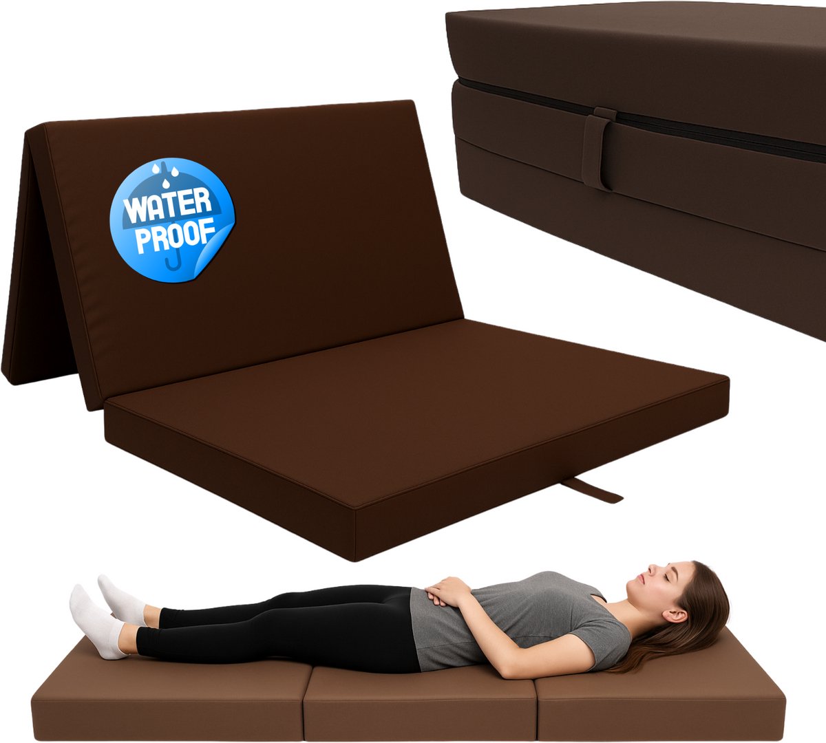 ODOL-PLUSZ Opvouwbaar matras 200x120x10 cm - Vouwmatras camping, camper, logeermatras - Waterdicht - Bruin