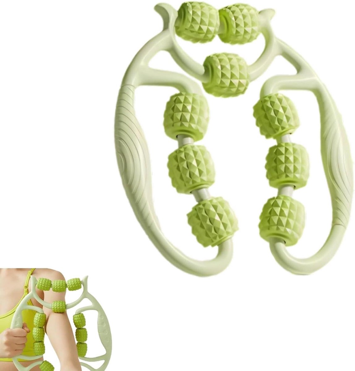 Spiermassagerol - Beenroller - Spierherstel - 9 Flexibele Rollen - 27 x 25 cm - Groen