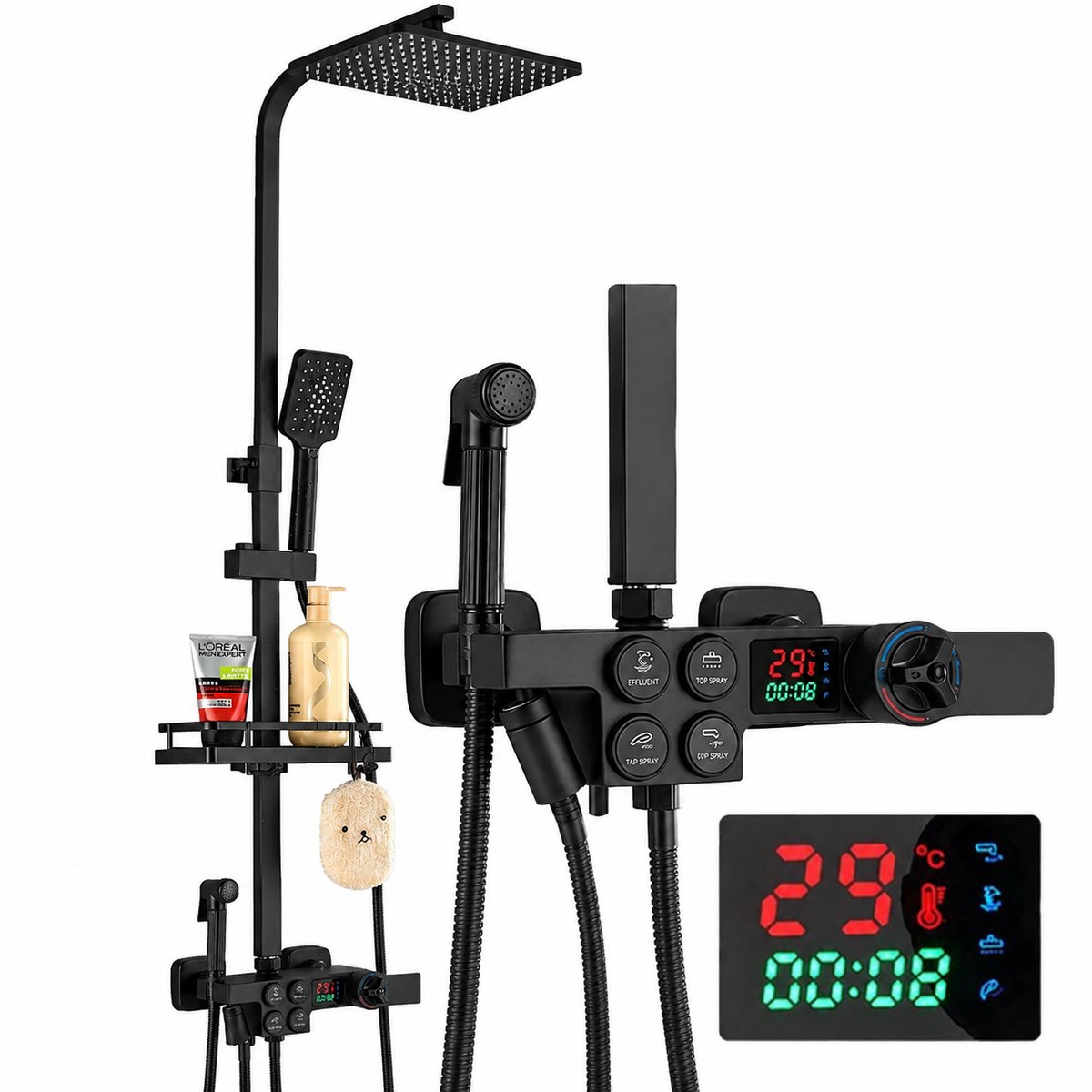 Innovastore Douchesysteem - Douchtset - Douche - Regendouche - Handdouche - Thermostaatkraan - Digitale display - Zwart