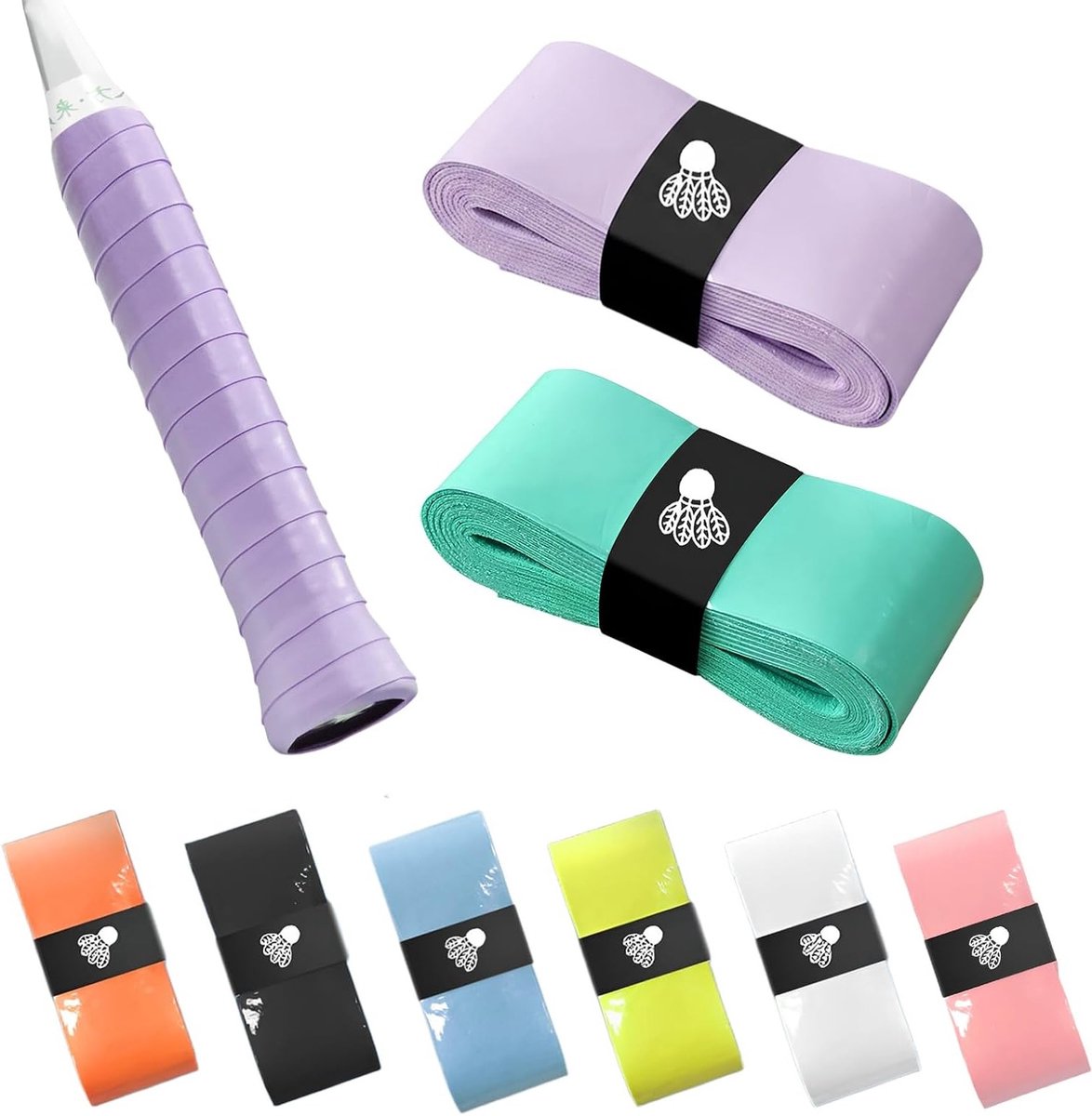 Kleurige Grip Bands voor Tennis, Badminton en Squash Rackets - Antislip, Vervangende Grip Tape, Zelfklevende Soft Grip Band - 8 Stuks in Diverse Kleuren en 110 cm Lengte