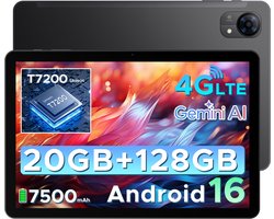 DOOGEE Tab G5 - Tablet - 20GB + 128GB (2TB TF) - 4G LTE - Android 16 - 10 inth 120Hz IPS HD - Unisoc T7200 - 7500mAh - 2 Lautsprecher - Widevine L1 - Face ID - GPS - Zwart