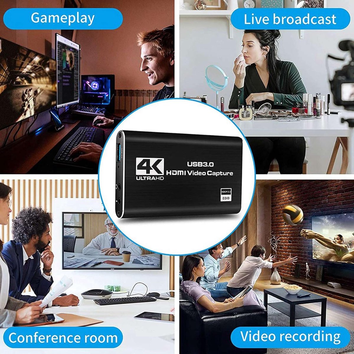 Audio Video Capture Card - Opnamekaart Converter - Gaming Streaming - 4K USB 3.0 - 1080p 60fps - Zwart thumbnail 3