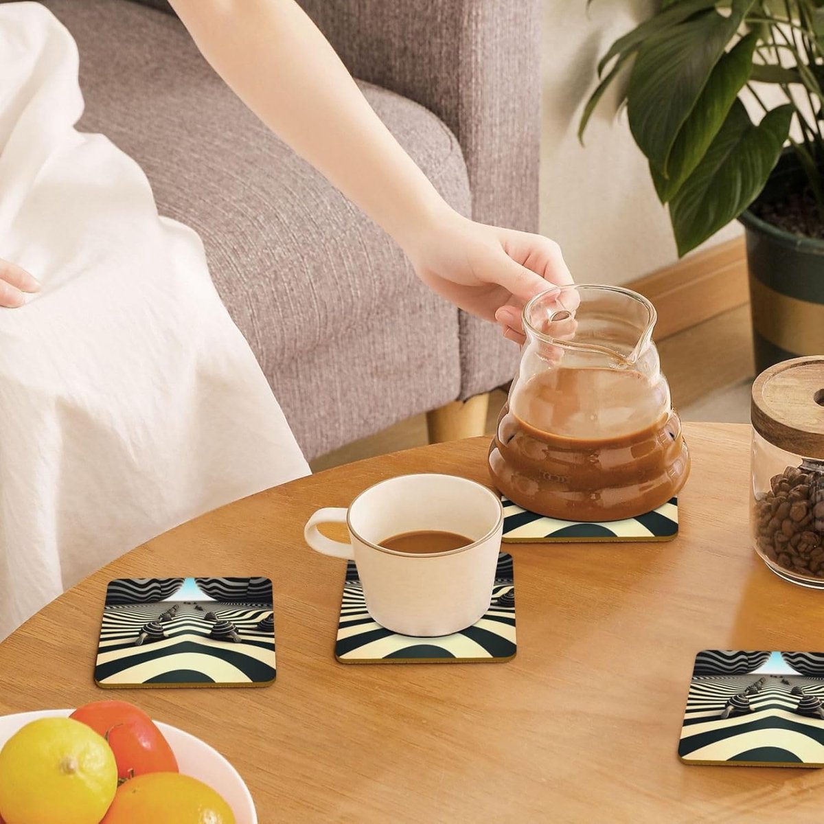 Onderzetters Set - Tafelbeschermers - Dranken Serveren - Kurk Bodem - 10 CM - Zebra Op Art