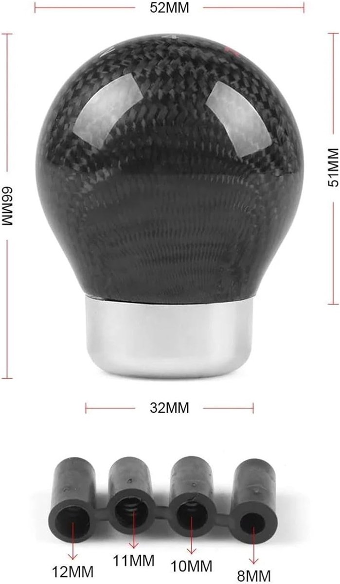Schakelpookknop Koolstofvezel - Versnellingspook Pook - Verbeteren Rijgevoel - Lichtgewicht Stevig Ontwerp - Universeel 8 10 12mm - Zwart — afbeelding 3
