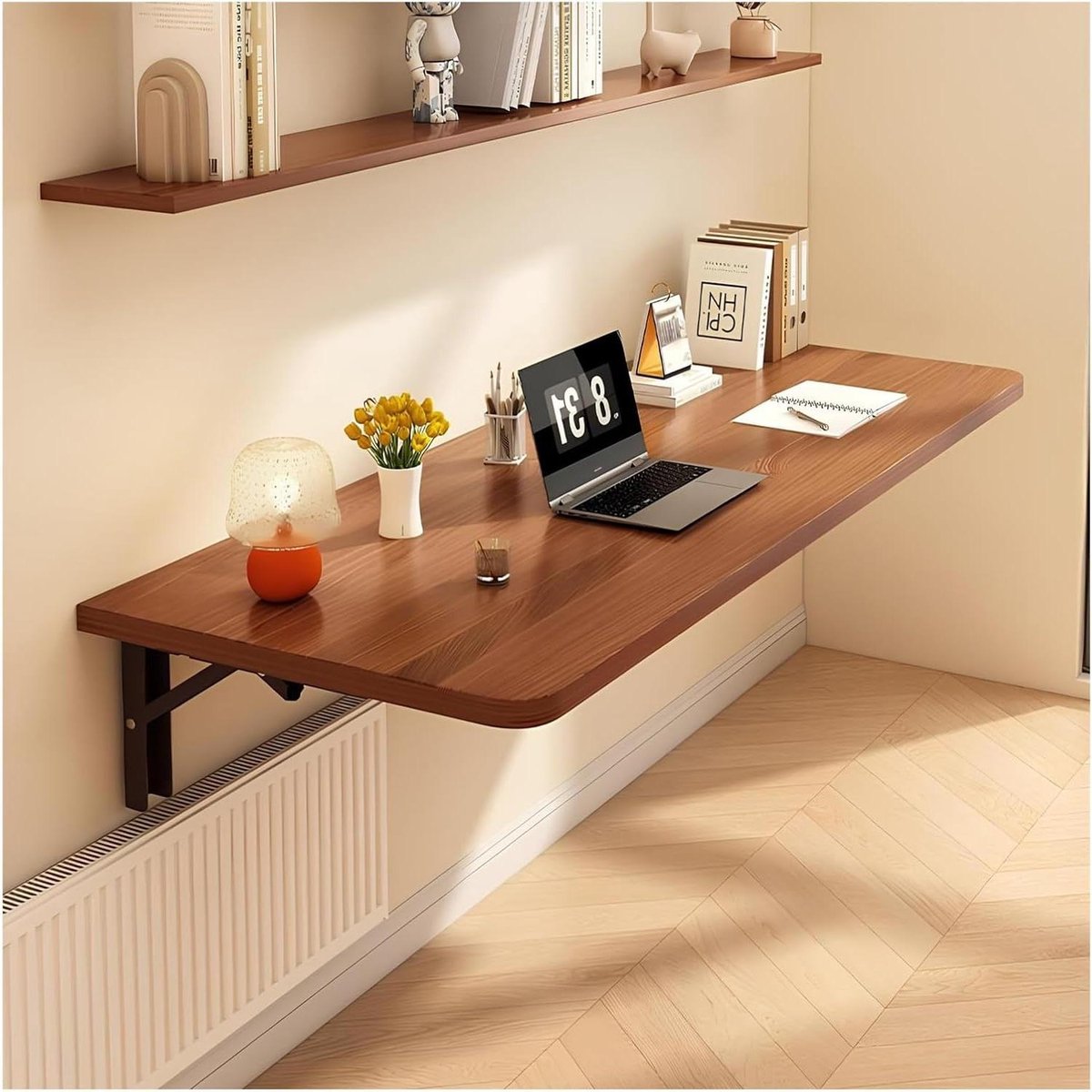 Zwevend Laptopbureau - Opklapbare Tafel Wandmontage - Ruimte Besparen - Compact Opklapbaar - 120 x 30 cm - Bruin