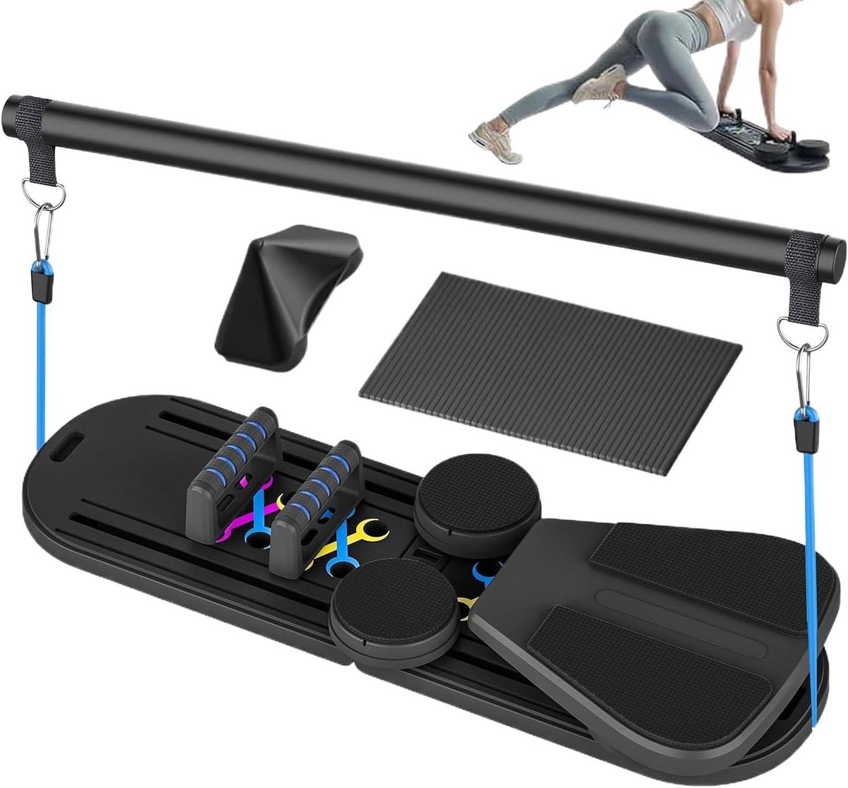 Opvouwbaar Pilatesboard - Fitnessapparaat Core Trainer - Full Body Training - 5-in-1 Multifunctioneel - 98 cm Lengte - Zwart