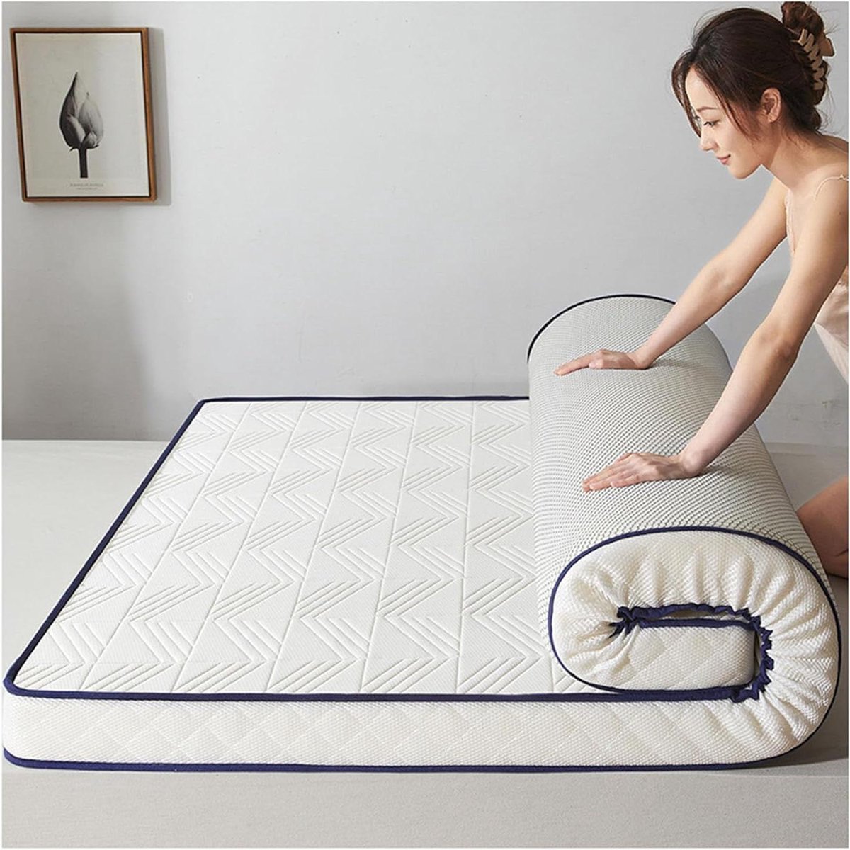 Opvouwbare Vloermatras - Japanse Matras Futon - Ruimtebesparend Slapen - Gewatteerd Latex Comfort - 120 x 200 cm - Grijs