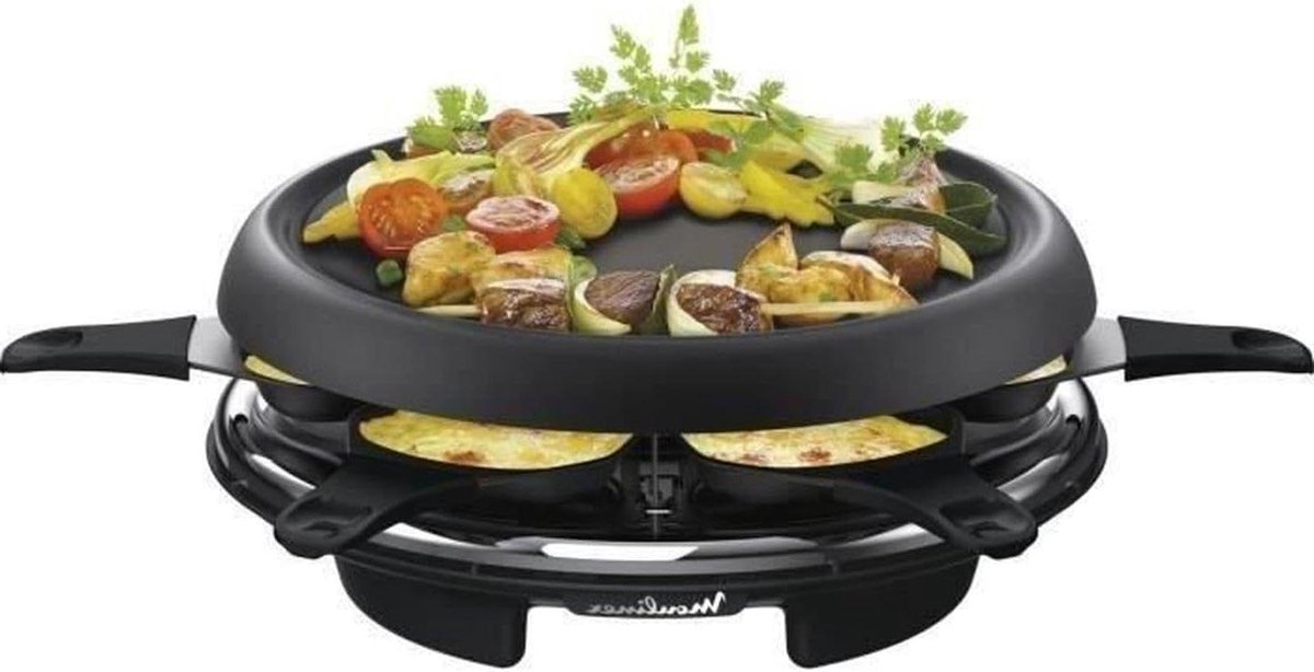 Raclette Plancha Crêpeer - 3-in-1 Grill - Gezellig Tafelen - Afneembare Platen - 6 Kopjes - Zwart