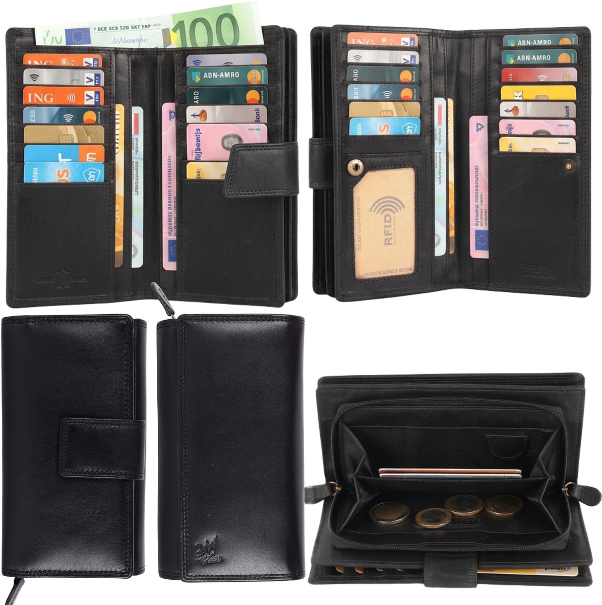 DE LAMASSU® (Alina) Leren Dames Portemonnee – Echt Leer – 22 Pasjes – RFID-bescherming – Elegant & Ruim – Luxe Geschenkverpakking