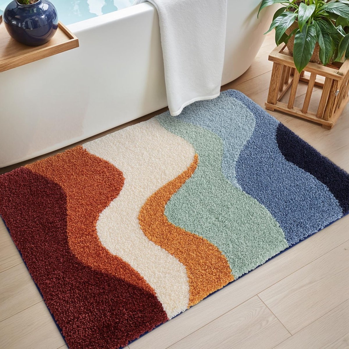 Badmat 40 x 60 cm - Antislip - Absorberend - Wasbaar - Kleurrijk Golfpatroon - Microvezel