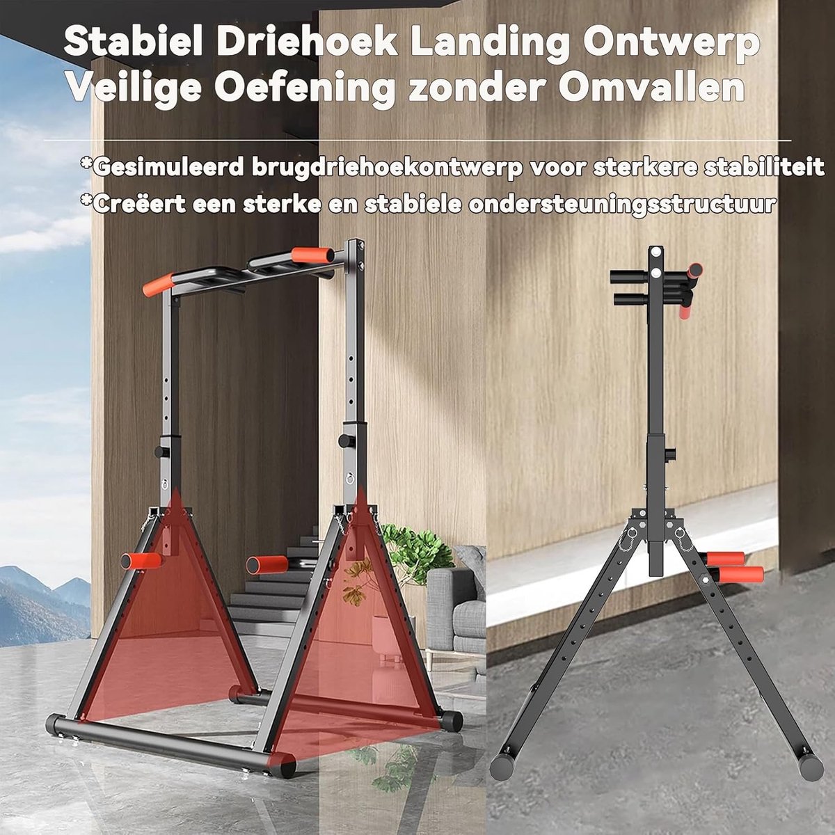 TitanCore Elite Power Tower Opvouwbaar Fitness Station met Pull-Up Bar, Dip Station, Verstelbare Hoogte 125 x 116,1 x 230 cm, Multifunctioneel Krachttrainingsapparaat voor Thuisgym met Driehoekige Stabiele Constructie Zwart