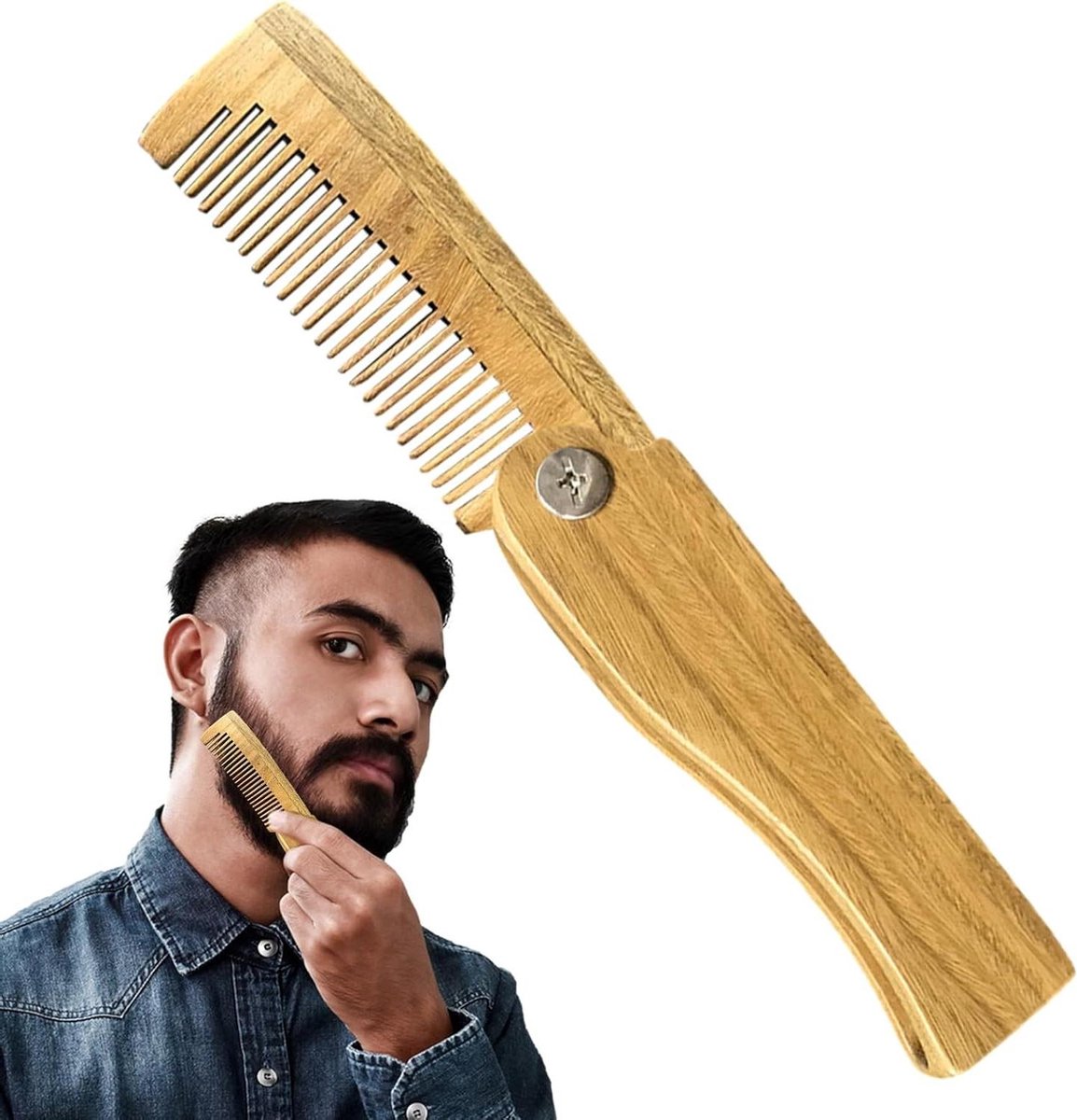 Baardkam Hout - Opvouwbare Kam - Baard Styling - Antistatisch Ontwerp - 10 cm - Bruin