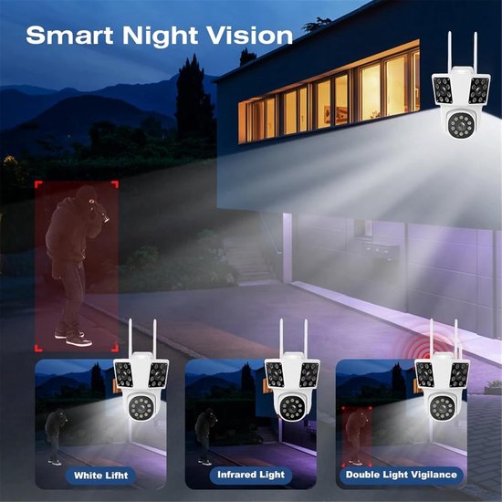 Beveiligingscamera Buiten - IP Camera WiFi - Huis Bewaken - Dubbele Lens Twee Schermen - 8MP FHD - Wit — afbeelding 3