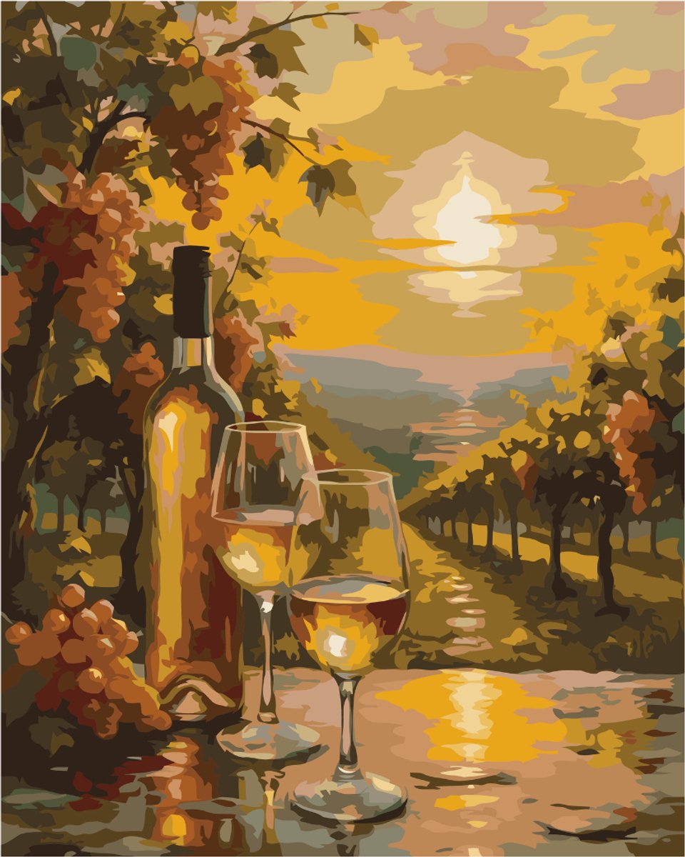 MET FRAME - Paint by numbers – schilderen op nummer – DIY decoratie - Golden Vineyard Sunset