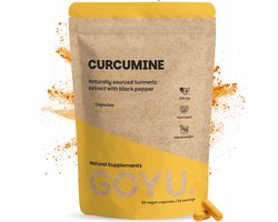 GOYU Curcumine 95% Extract met Piperine 1.000 mg 60 Capsules - Curcumine 95% Extract - Met Zwarte Peper - Kurkuma - Turmeric - Vegan - Zonder toevoegingen - Lab getest - 30 tot 60 dagen voorraad per zakje