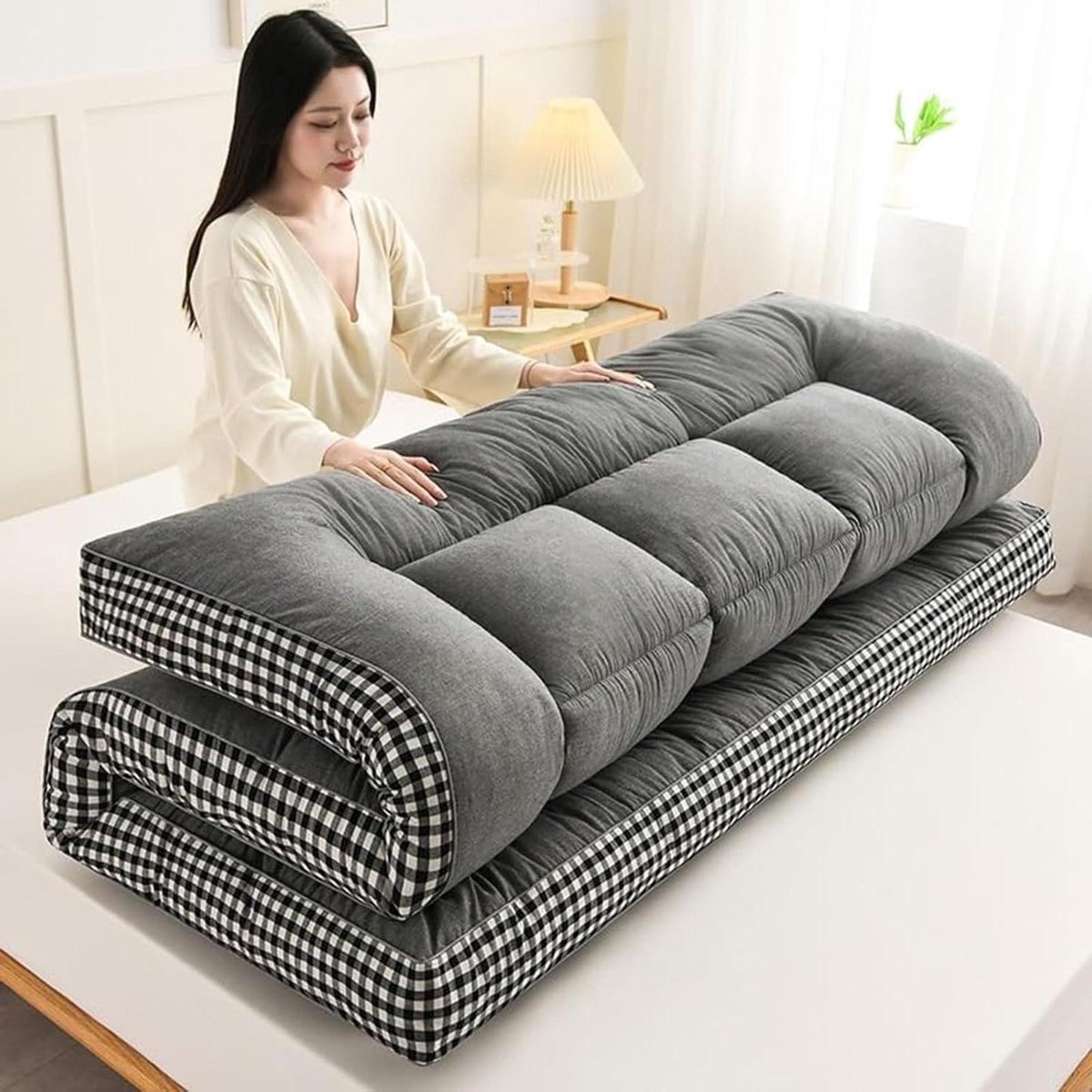 Draagbare Futonmatras - Opvouwbaar Slaapmat - Comfortabel Slapen - Lichtgewicht Compact - 90 x 200 cm - Grijs