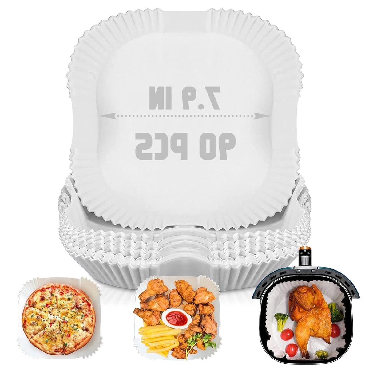COOKINGFARM Air Fryer Perkament Paper, [SQUARE] Air Fryer Liners, Dutch Oven Liners, wegwerp Liners, 34,5 cm (90 tellen), Oven, Magnetron en Air fryer Compatibel met 5 tot 7 Quart