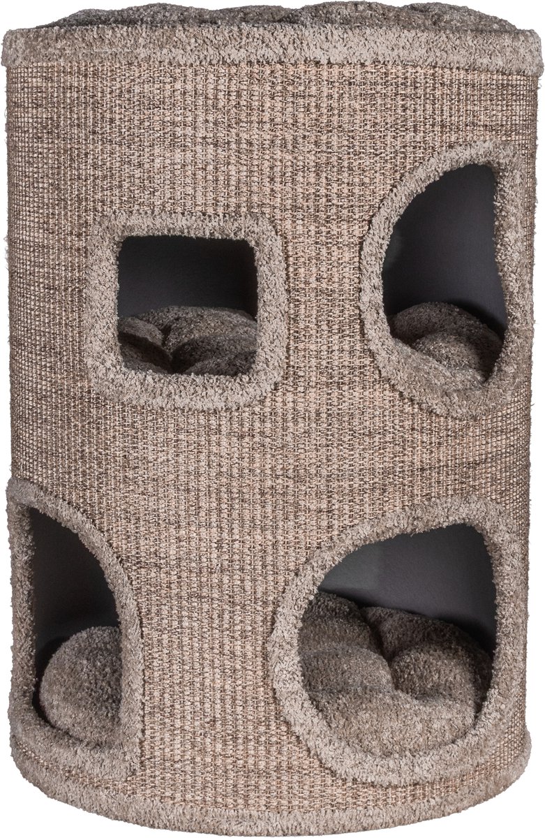 Zoodis Lykke 65 Kattenkast met 3 Slaapplaatsen | Moderne Katten Toren | Compact Kattenmeubel | Zachte Ligkussens | greige