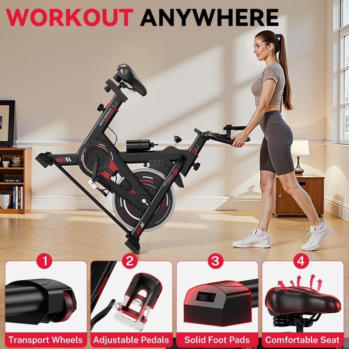 VelocityRide Pro Indoor Cycling Bike met 8 KG Vliegwiel, Verstelbaar Zadel en Stuur, LCD Display, Tablethouder en Traploze Weerstand 103 x 46 x 113 cm voor Intensieve Cardio Training Thuis