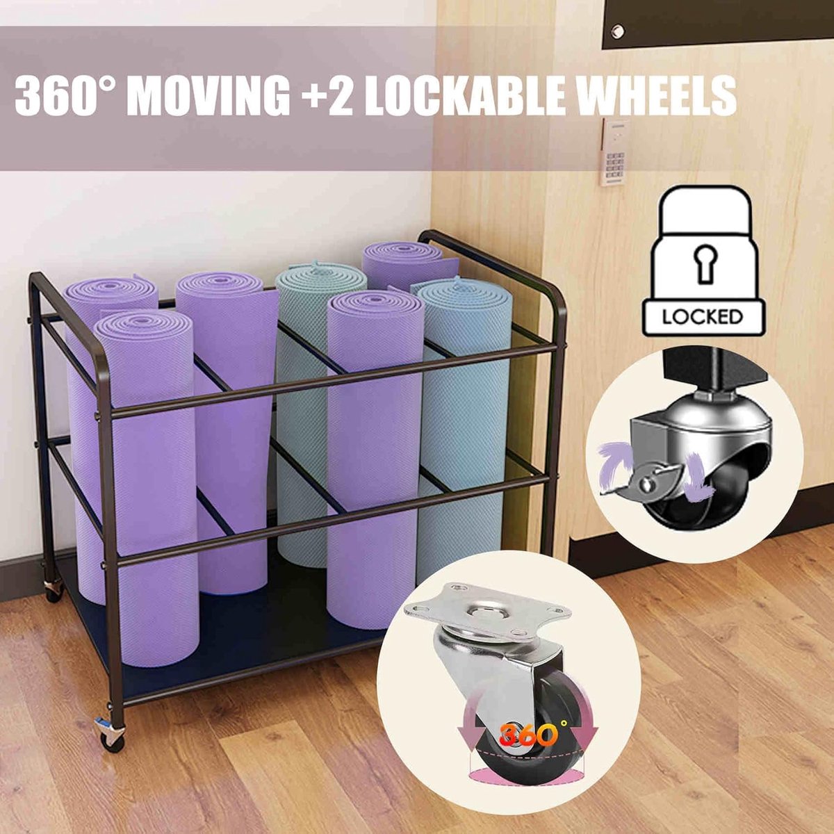 FlexStore Pro Yoga & Fitness Storage Rack 68,6×76,2×48,3 cm – 3-Laags Organizer met Wielen voor Yogamatten, Dumbbells, Kettlebells & Accessoires Home Gym Opbergsysteem