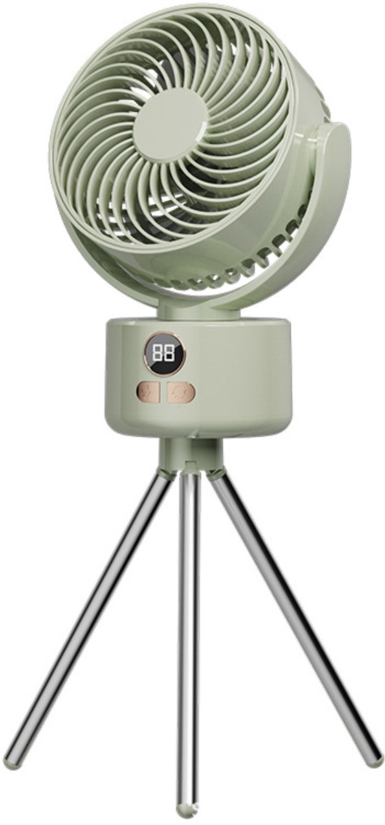 Bureau ventilator – Mini ventilator – Campingventilator - USB ventilator – Met statief - 3600 mAh – 3 snelheidsstanden – Automatisch zwenkend – Draagbare ventilator voor thuis, kantoor camping –15*8.5*39cm - Lichtgroen