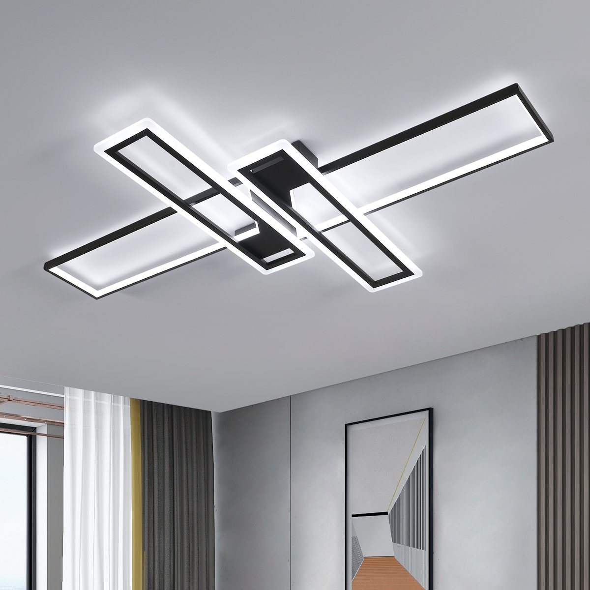 Haobosic LED Plafondlamp - Rechthoekig Zwart 120x80cm - 65W Koelwit (6500K)