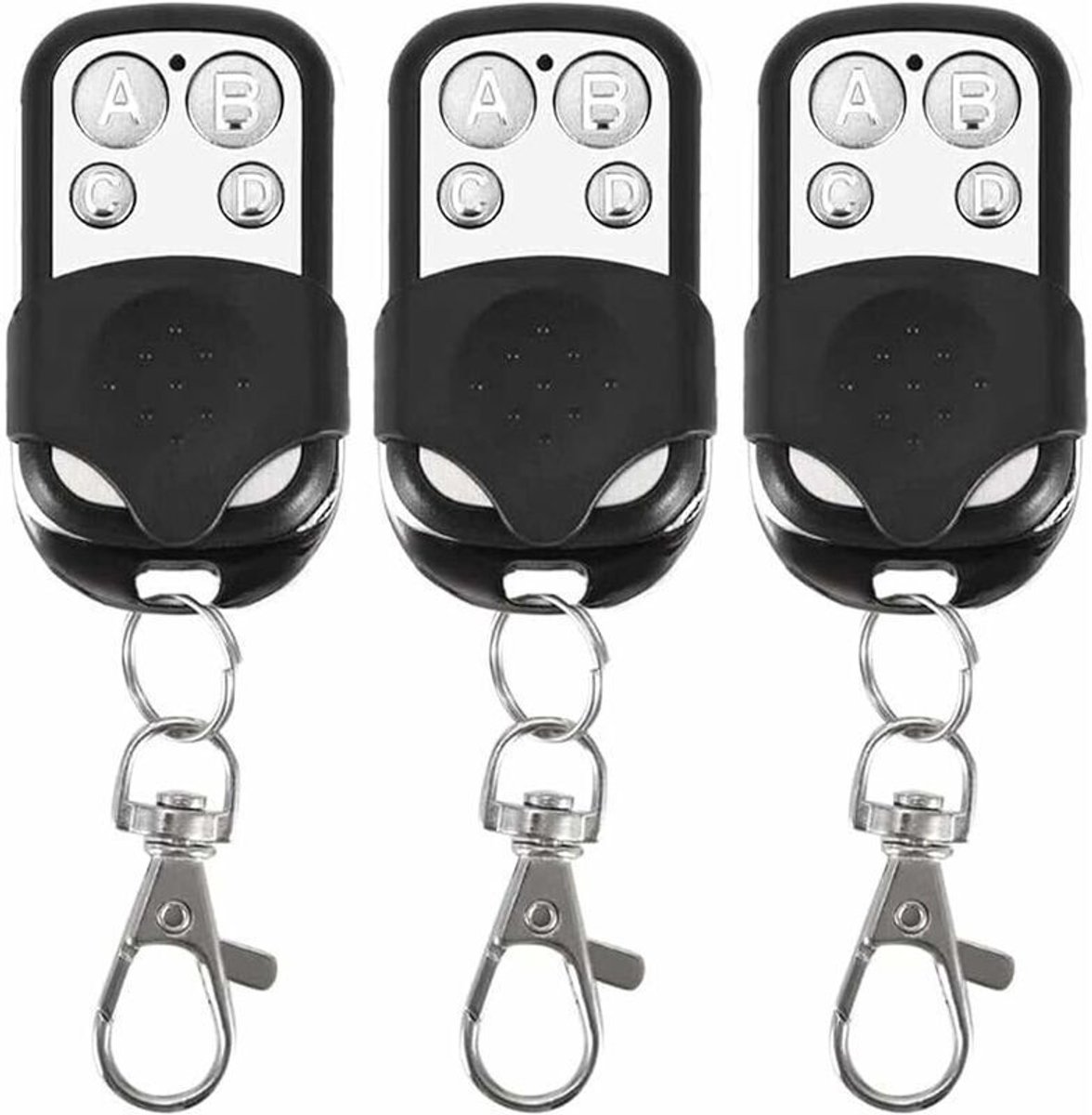 Een set van 3 is geschikt voor afstandsbedieningen van automatische deuren, met een frequentie van 315 MHz, een vaste code, 4 knoppen en kan tot 4 deuren bedienen.
