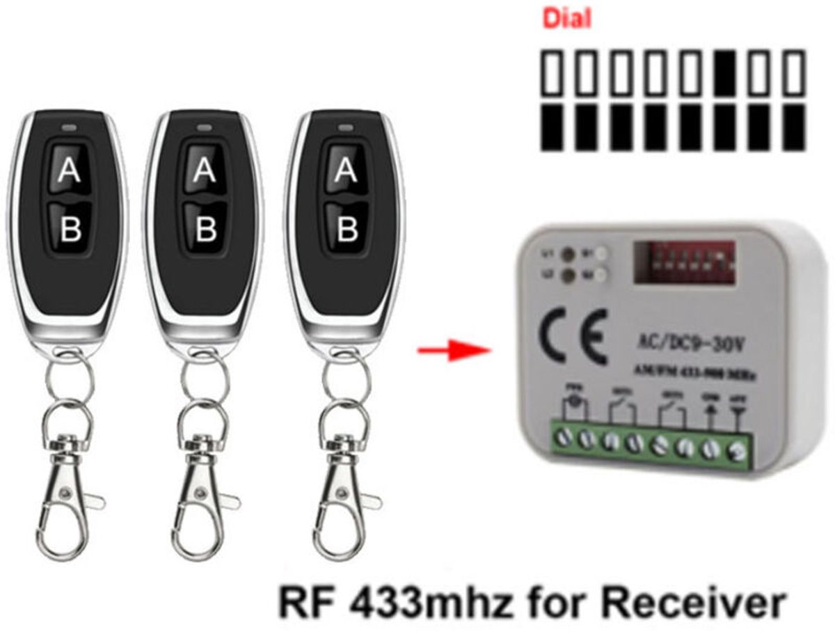 Garagedeur afstandsbediening 433-868 MHz, multiband ontvanger 300-900 MHz, AC/DC 9-30 V